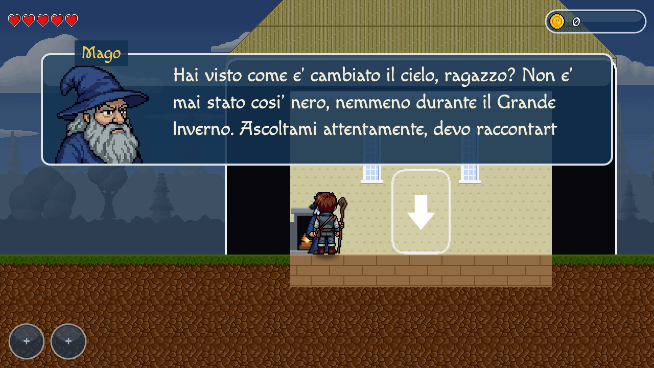 Una conversazione con il Mago, il cui ritratto mostra un uomo con la barba bianca e un cappello blu a punta