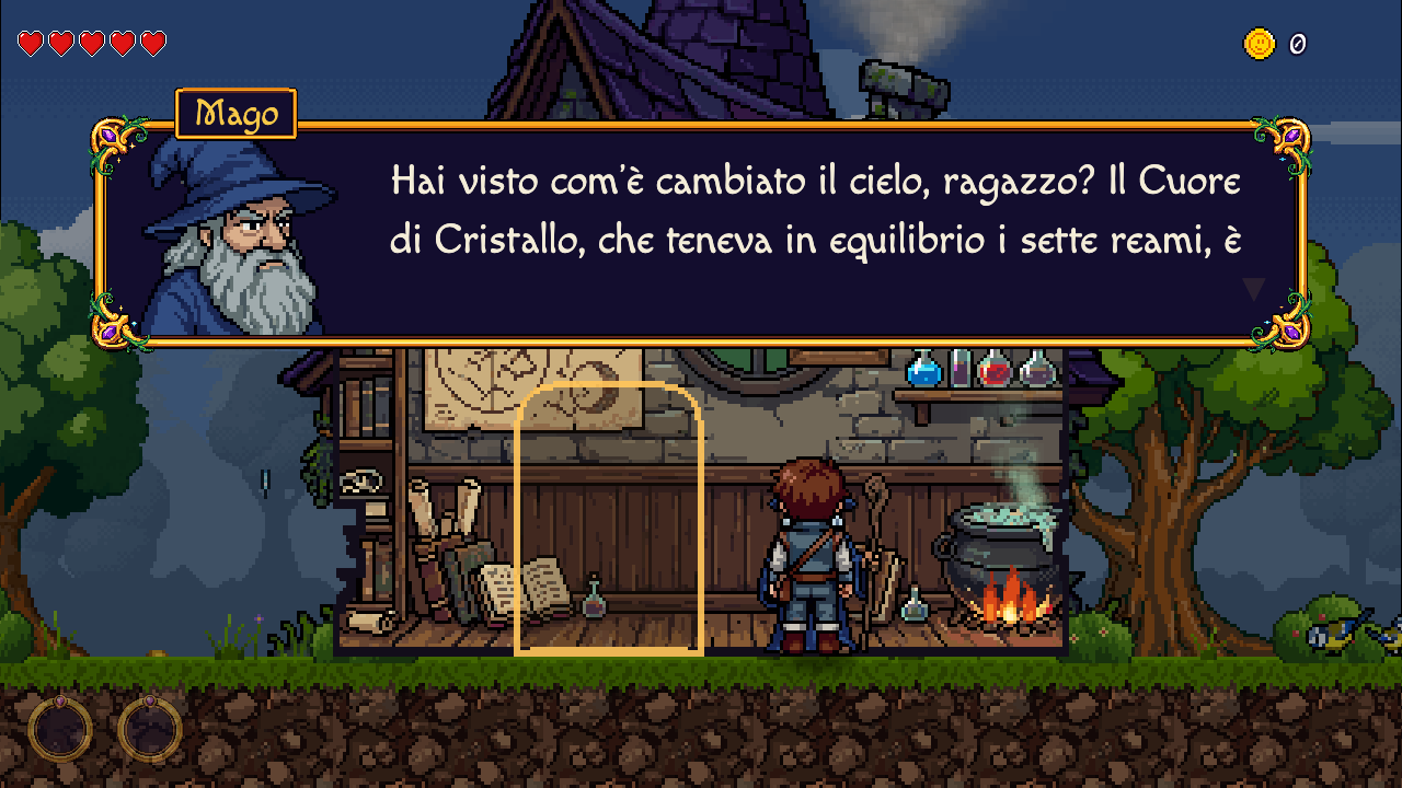Un dialogo con il Mago in una cornice d'oro decorata con gemme viola